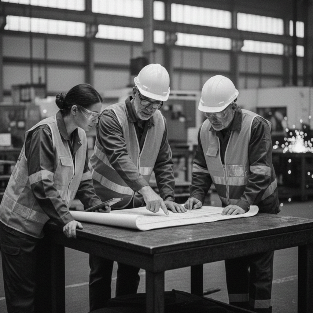 Промышленный рабочий в защитной каске